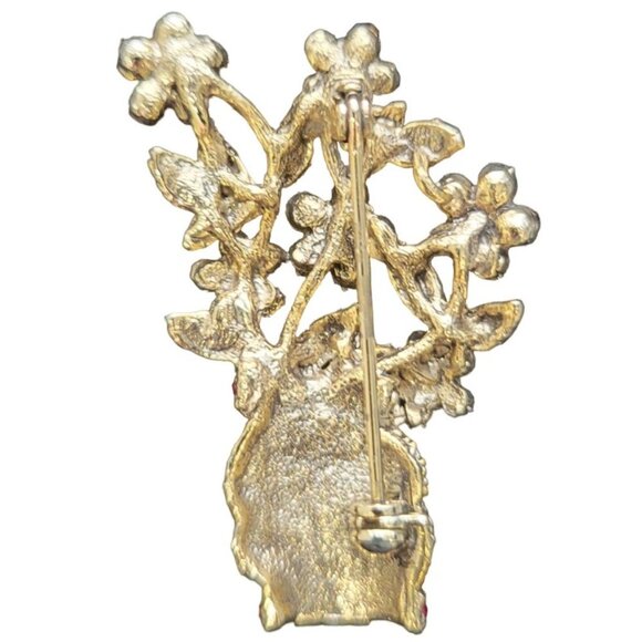 New-Vintage Rhinestone Basket & Flowers Brooch/Pin, 2" x 1" - Picture 2 of 5